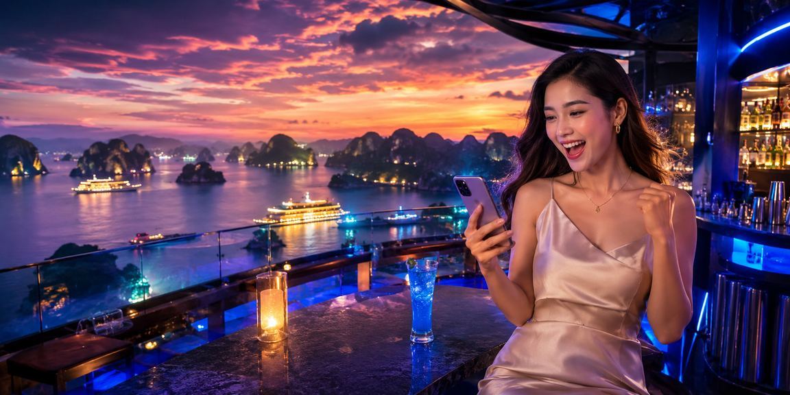 Người dùng trải nghiệm nền tảng lc888 trên điện thoại tại vịnh Hạ Long