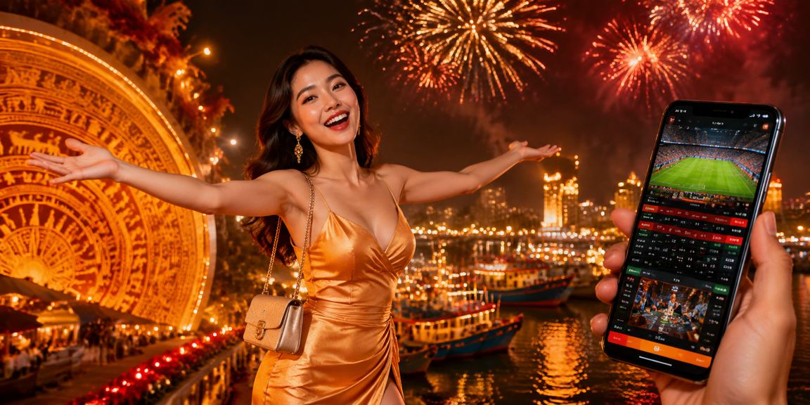 Người dùng tại chợ đêm Vũng Tàu chơi casino trên điện thoại dưới ánh đèn lung linh
